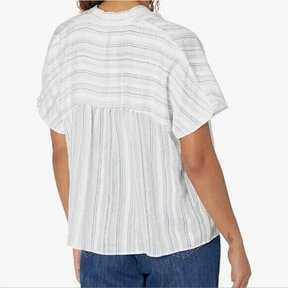 Vince NWOT Women's Short Sleeve Drapey Stripe Blouse White Size S - Picture 5 of 8